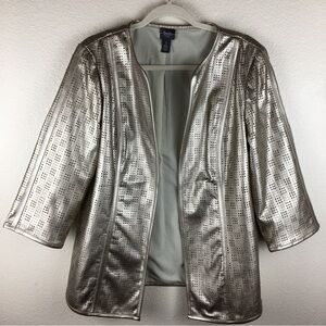 Chico's Travelers Gold Open Front Faux Leather Jacket Size 1/Small